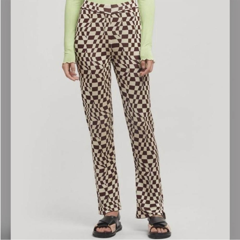 Paloma Wool Orinocco pants checkered aubergine flare strech size small